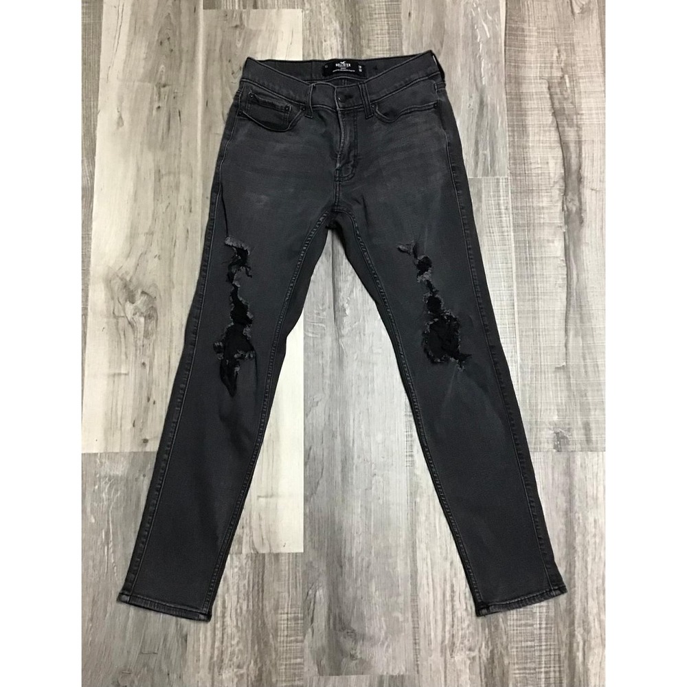 Hollister Mens Advanced Stretch Skinny Jeans 28x30 Faded Black Distressed Ripped